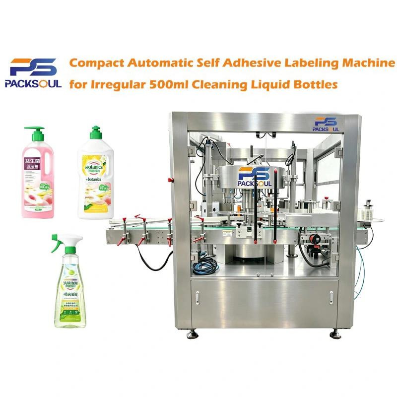 Máquina de rotulagem de garrafas líquidas de limpeza irregular 500ml